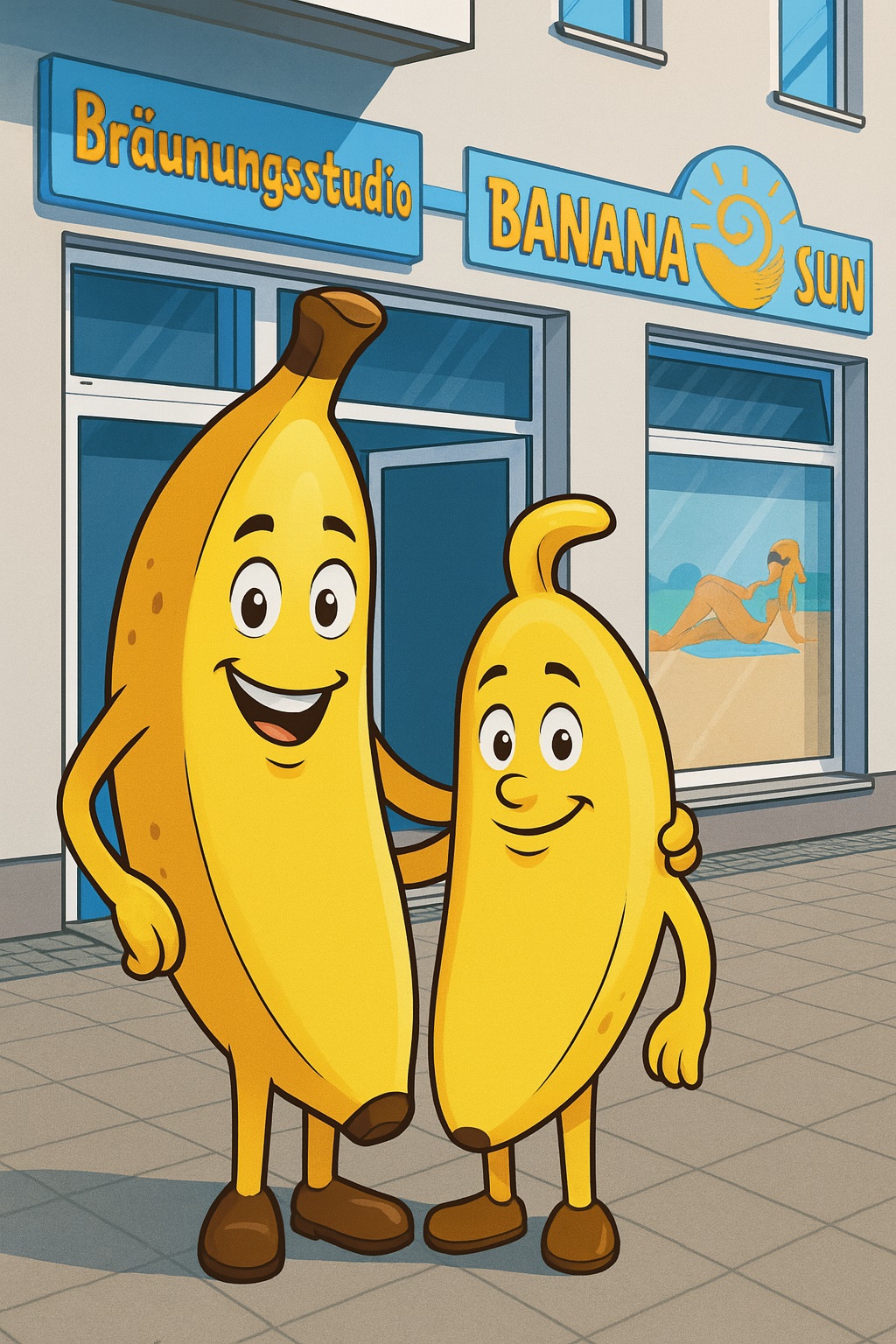 Andreas und Peter als Bananen vor dem Banana-SUN Studio